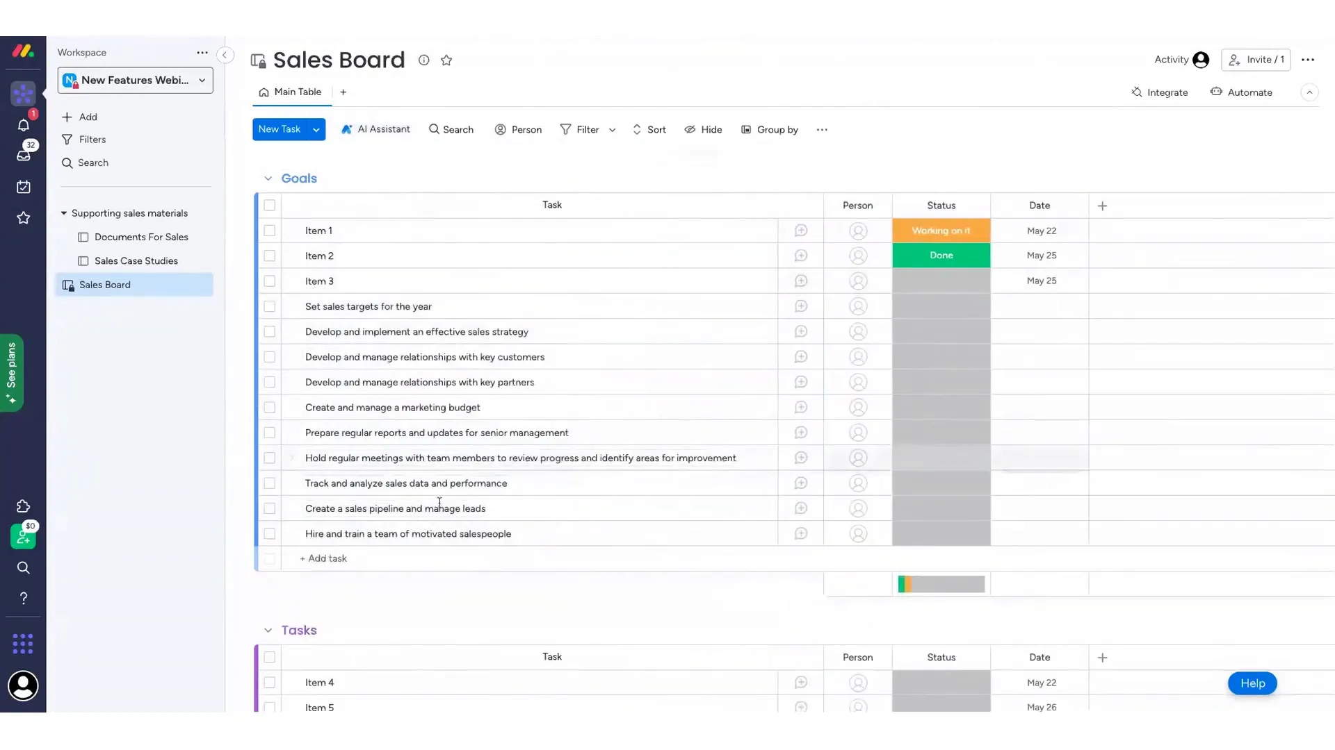 داشبورد زمان واقعی در Monday.com