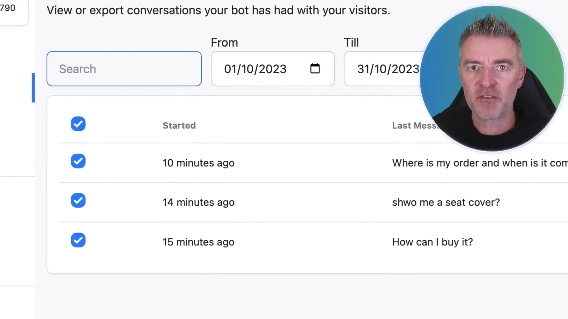 نمایی از تاریخچه گفتگوهای چت‌بات