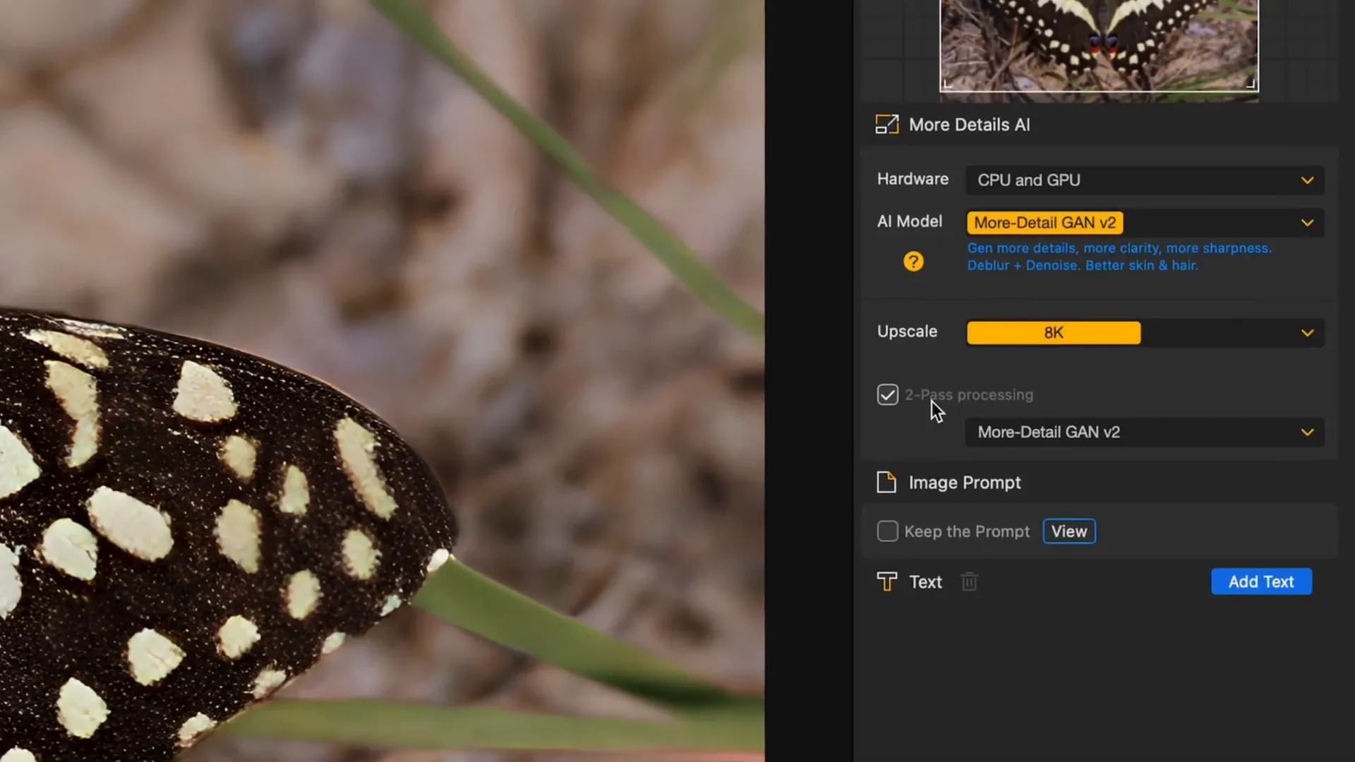 تنظیمات بزرگنمایی و انتخاب مدل هوش مصنوعی در Aiarty Image Enhancer