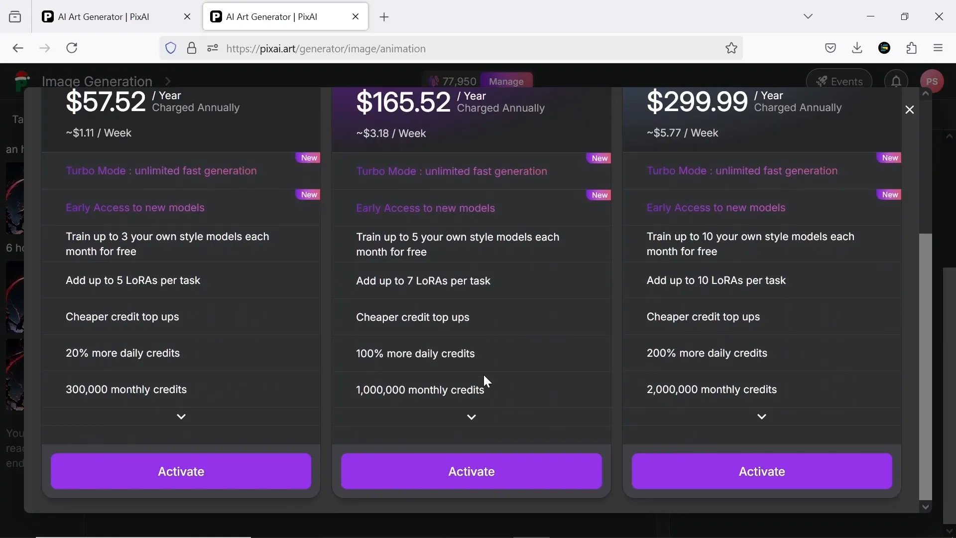نمایش اعتبارهای رایگان و بسته‌های خریداری در Pix AI